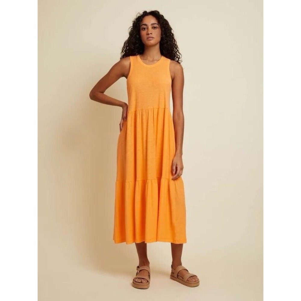 Nation LTD Womens Boho Slub Jersey Tiered Midi Dress Size M Sleeveless Coastal